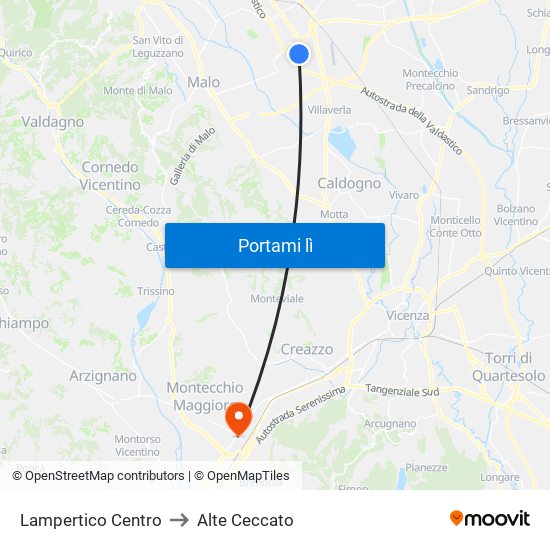 Lampertico Centro to Alte Ceccato map