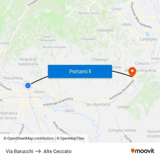 Via Barucchi to Alte Ceccato map