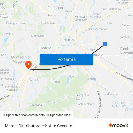 Marola Distributore to Alte Ceccato map