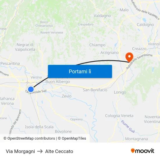 Via Morgagni to Alte Ceccato map