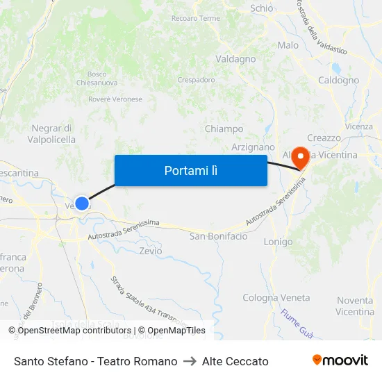 Santo Stefano - Teatro Romano to Alte Ceccato map