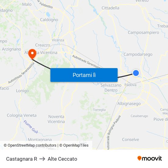 Castagnara R to Alte Ceccato map