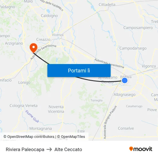 Riviera Paleocapa to Alte Ceccato map