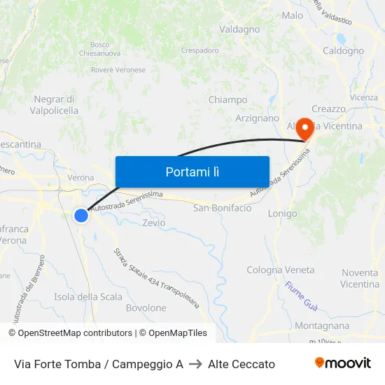 Via Forte Tomba / Campeggio A to Alte Ceccato map