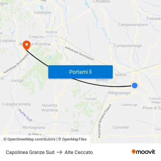 Capolinea Granze Sud to Alte Ceccato map