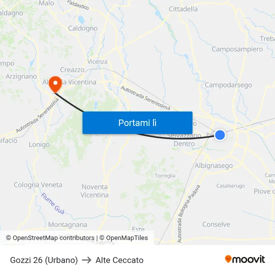 Gozzi 26 (Urbano) to Alte Ceccato map