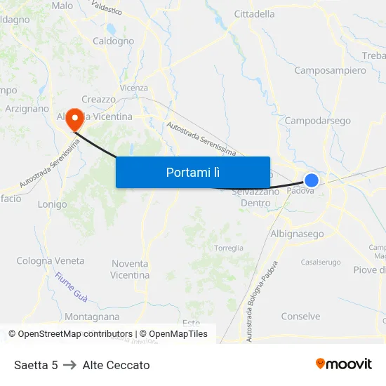 Saetta 5 to Alte Ceccato map