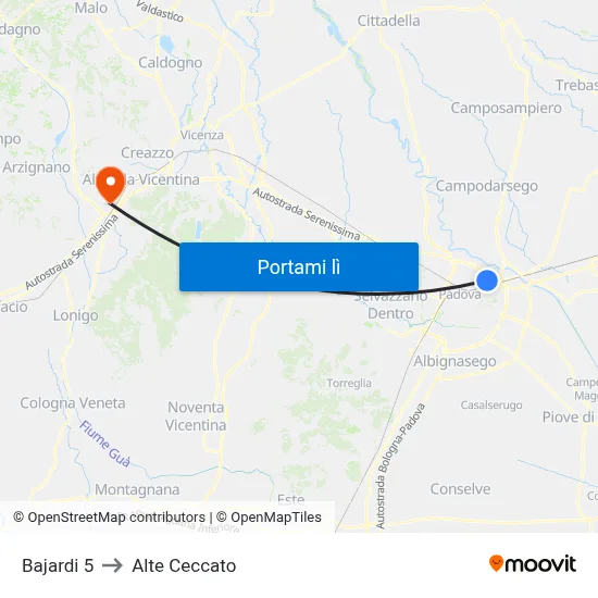 Bajardi 5 to Alte Ceccato map