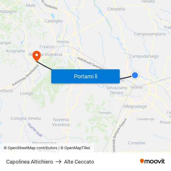 Capolinea Altichiero to Alte Ceccato map