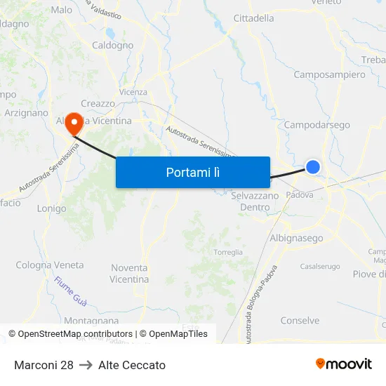 Marconi 28 to Alte Ceccato map