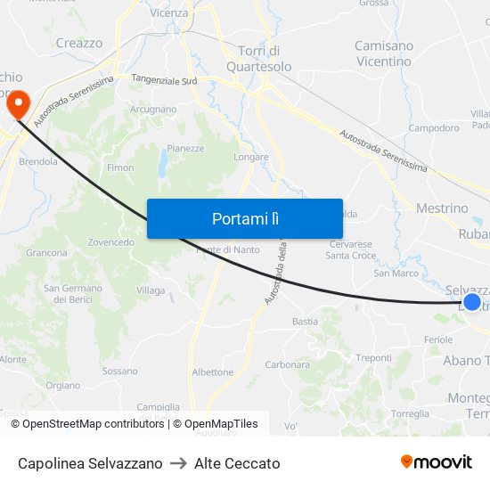 Capolinea Selvazzano to Alte Ceccato map