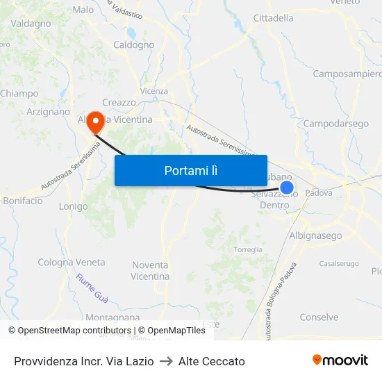 Provvidenza Incr. Via Lazio to Alte Ceccato map