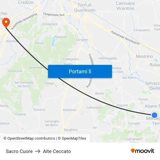 Sacro Cuore to Alte Ceccato map