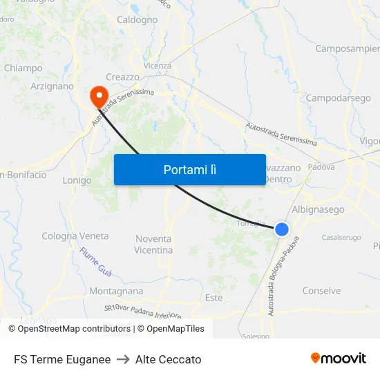 FS Terme Euganee to Alte Ceccato map