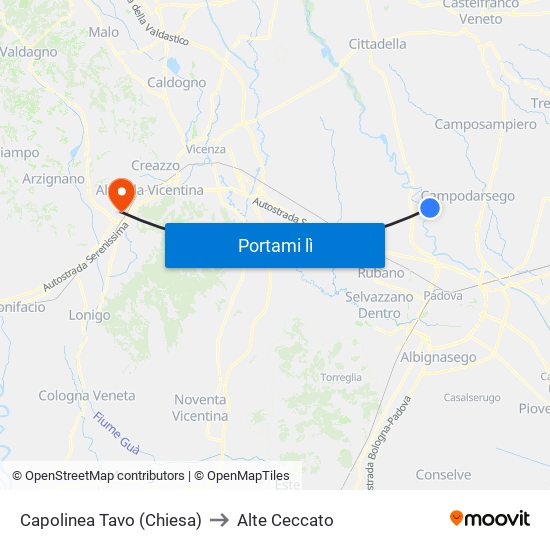 Capolinea Tavo (Chiesa) to Alte Ceccato map