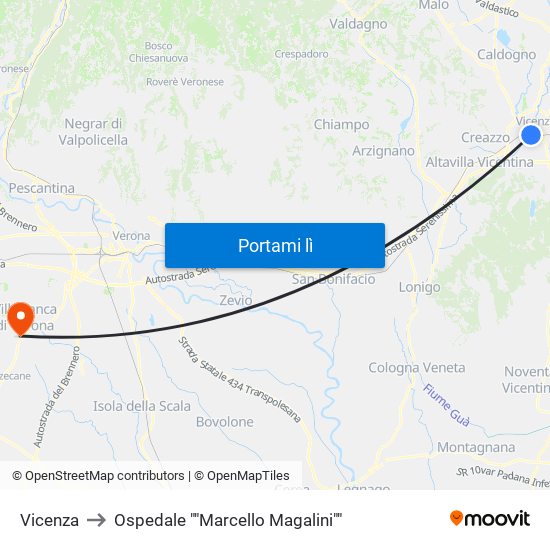 Vicenza to Ospedale ""Marcello Magalini"" map