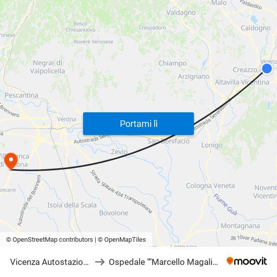 Vicenza Autostazione to Ospedale ""Marcello Magalini"" map