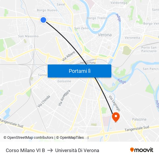 Corso Milano VI B to Università Di Verona map