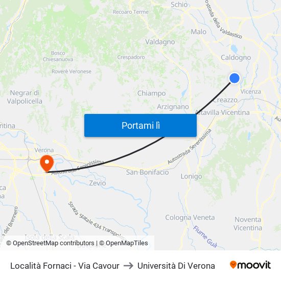Località Fornaci - Via Cavour to Università Di Verona map