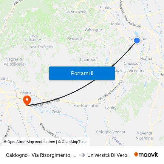 Caldogno - Via Risorgimento, 59 to Università Di Verona map