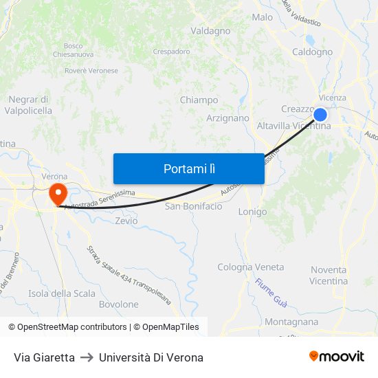 Via Giaretta to Università Di Verona map