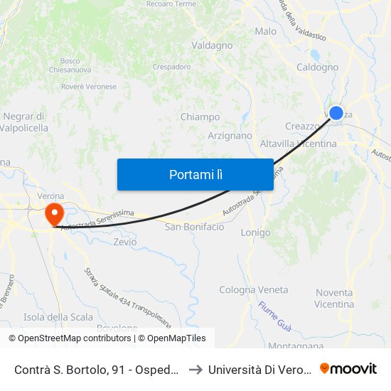 Contrà S. Bortolo, 91 - Ospedale to Università Di Verona map