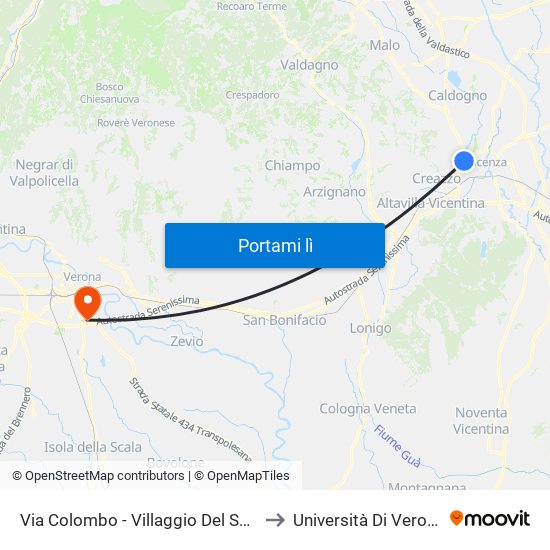 Via Colombo - Villaggio Del Sole to Università Di Verona map