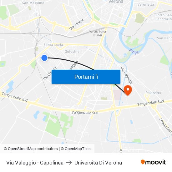 Via Valeggio - Capolinea to Università Di Verona map