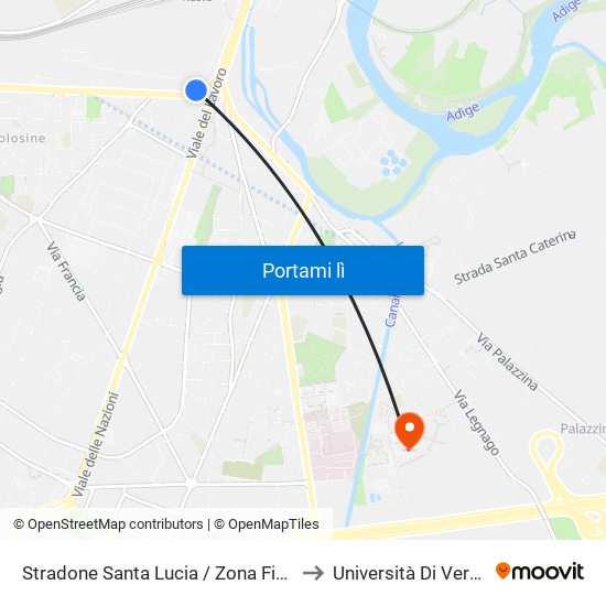 Stradone Santa Lucia / Zona Fiera B to Università Di Verona map