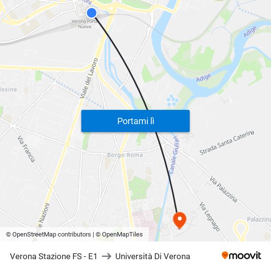 Verona Stazione FS - E1 to Università Di Verona map