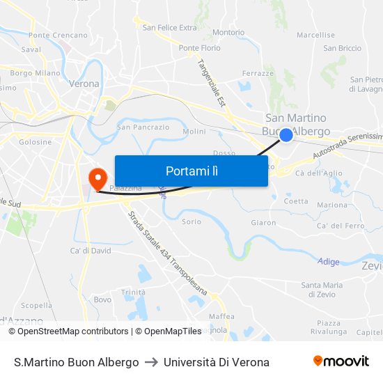 S.Martino Buon Albergo to Università Di Verona map