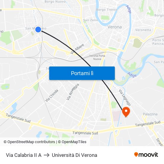 Via Calabria II A to Università Di Verona map