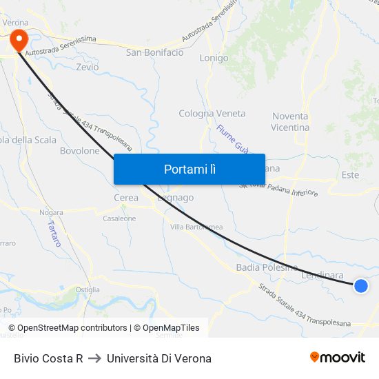 Bivio Costa R to Università Di Verona map