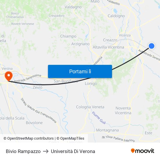 Bivio Rampazzo to Università Di Verona map