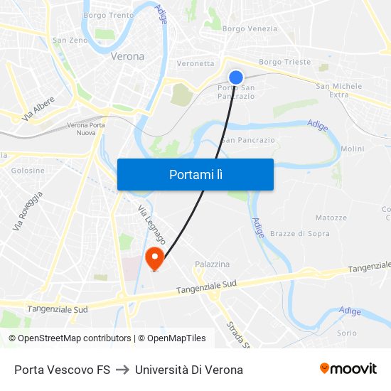 Porta Vescovo FS to Università Di Verona map