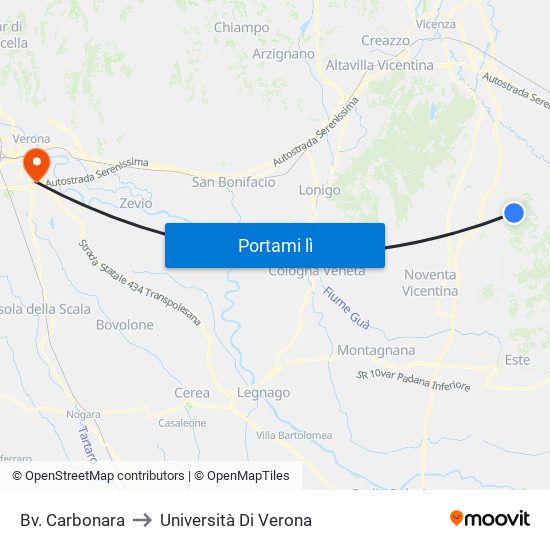 Bv. Carbonara to Università Di Verona map