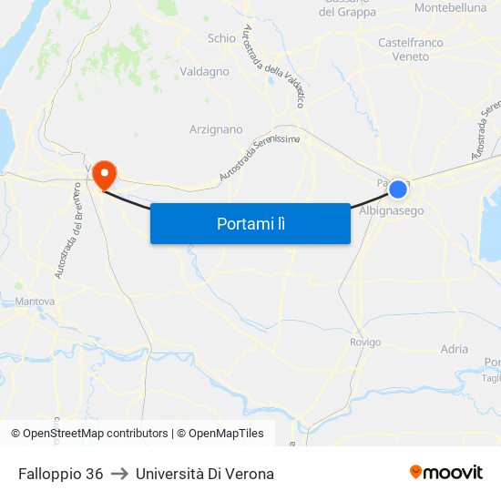 Falloppio 36 to Università Di Verona map