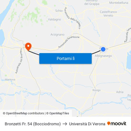Bronzetti Fr. 54 (Bocciodromo) to Università Di Verona map