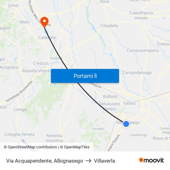 Via Acquapendente, Albignasego to Villaverla map