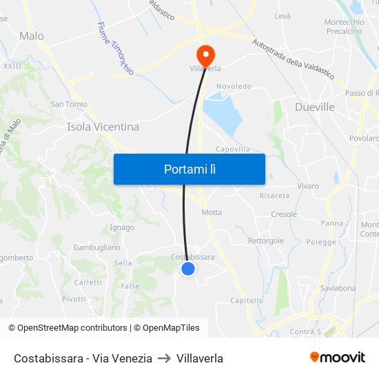 Costabissara - Via Venezia to Villaverla map