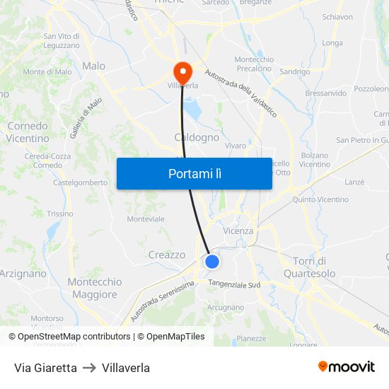 Via Giaretta to Villaverla map