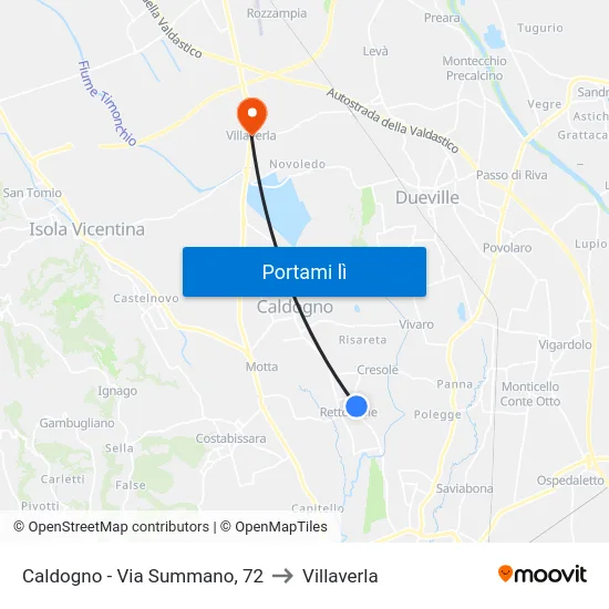 Caldogno - Via Summano, 72 to Villaverla map