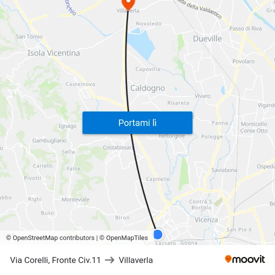 Via Corelli, Fronte Civ.11 to Villaverla map