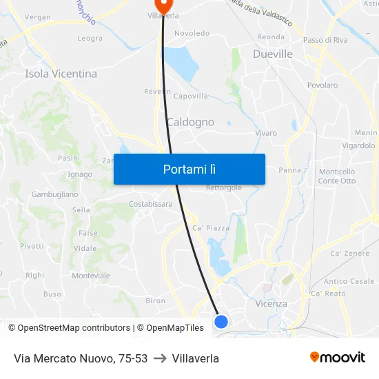 Via Mercato Nuovo, 75-53 to Villaverla map