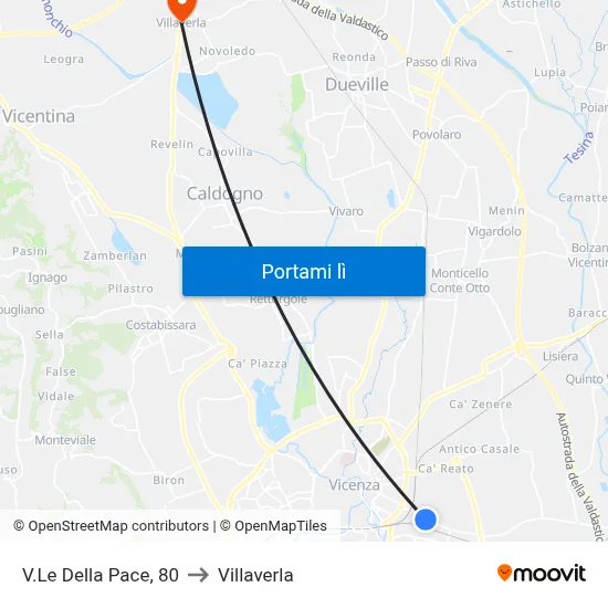 V.Le Della Pace, 80 to Villaverla map