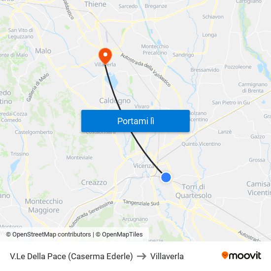 V.Le Della Pace (Caserma Ederle) to Villaverla map
