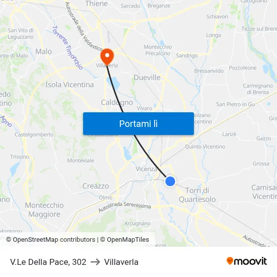 V.Le Della Pace, 302 to Villaverla map