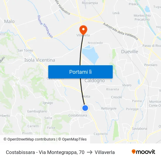 Costabissara - Via Montegrappa, 70 to Villaverla map