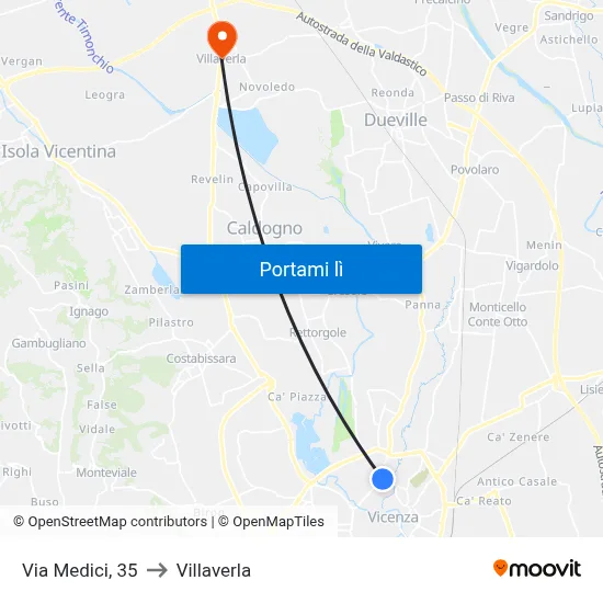 Via Medici, 35 to Villaverla map