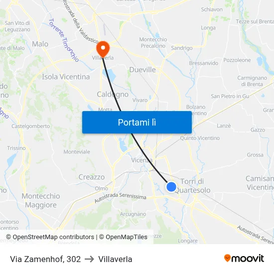 Via Zamenhof, 302 to Villaverla map